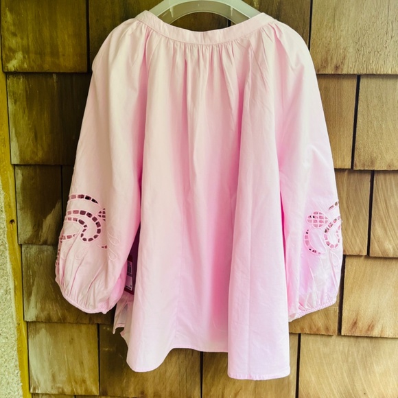Vince Camuto Plus Size Cotton Embroidered Puff Sleeve Top, Pink Horizon 1X - Picture 9 of 11